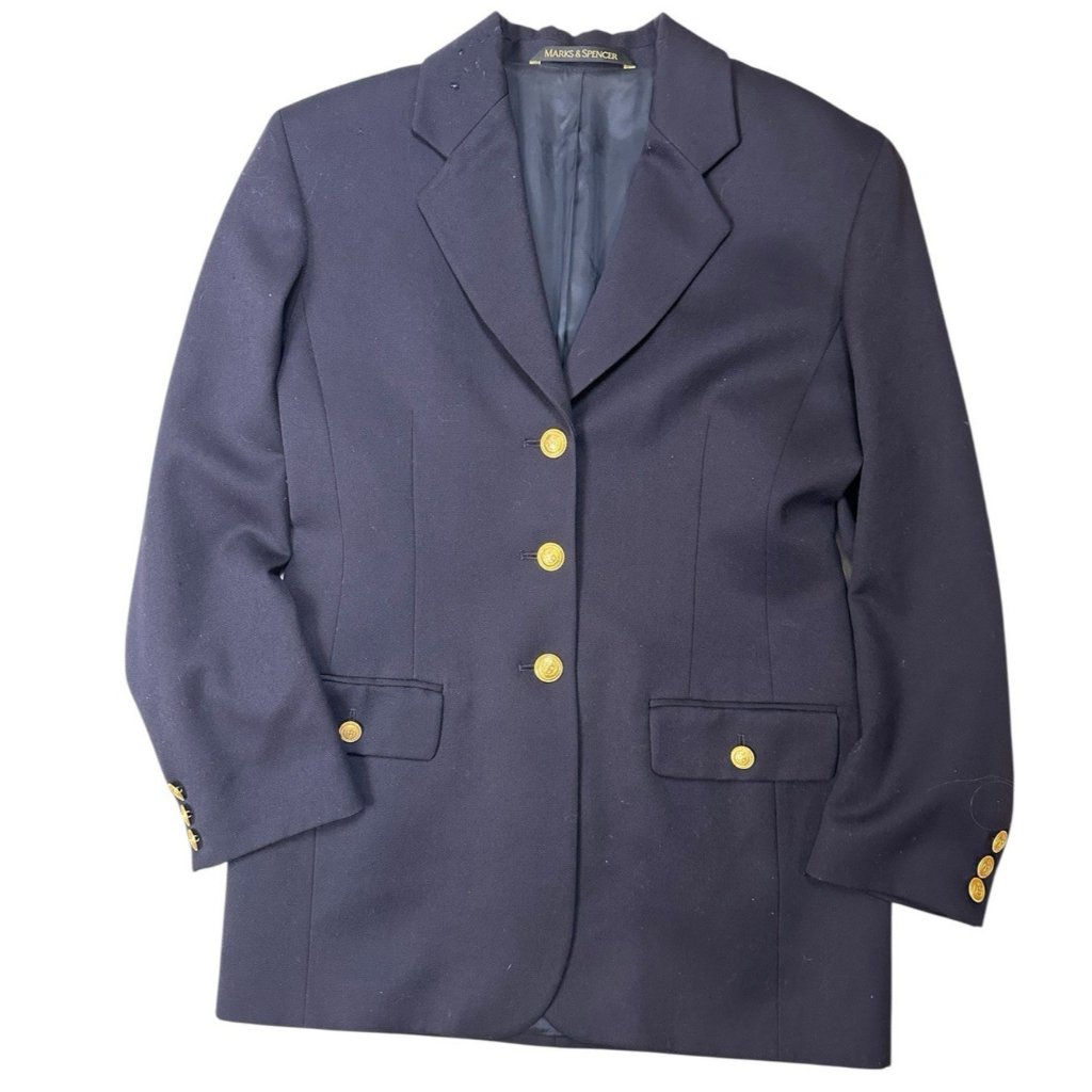 Marks & Spencer Women 12 Navy 100% Wool Gold Button Office Career Preppy Classic